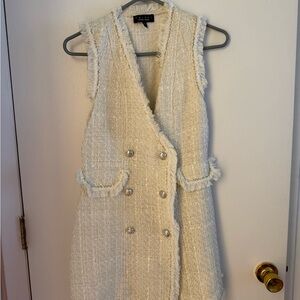 Cream Tweed Vest with Decorative Buttons